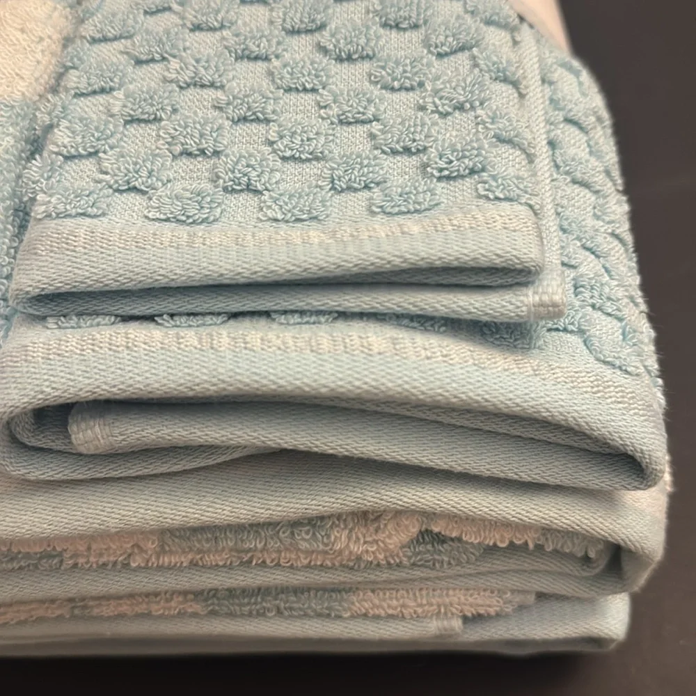 💥6pc CARO HOME 100% Cotton Bath Towel Set With Flowers - Pearl Blue - Blue/White